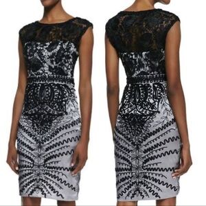 Sue Wong Sz 4 Lace Soutache Embroidered Satin Sheath Dress Formal Black